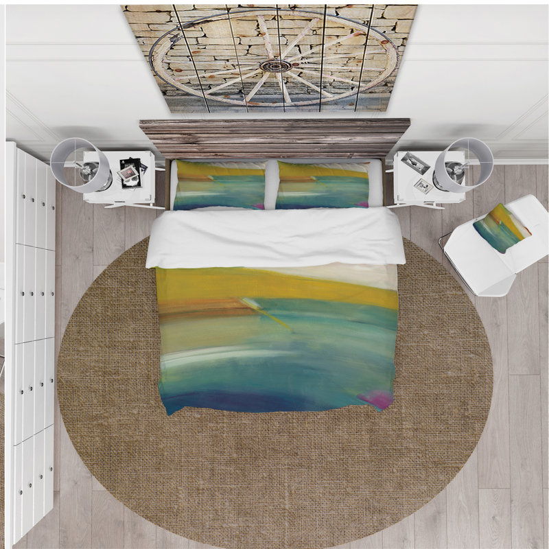 Water Impression of Indigo And Green - Ensemble de housse de couette moderne et contemporain - Microfibre de polyester