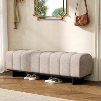 Banc de salle à manger d'intérieur, banc en tissu de chenille avoine avec pieds en bois d'hévéa, 250 lb, siège confortable pour la salle à manger / salon