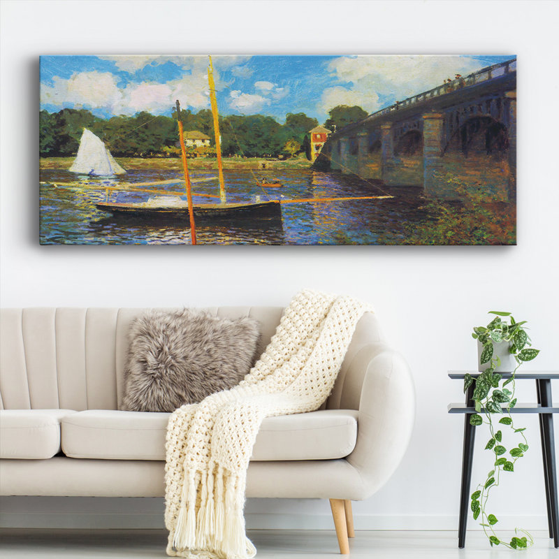 «The Road Bridge, Argenteuil» par Monet - reproduction d'art sur toile tendue, H 12 po x l 30 po x P 1,5 po