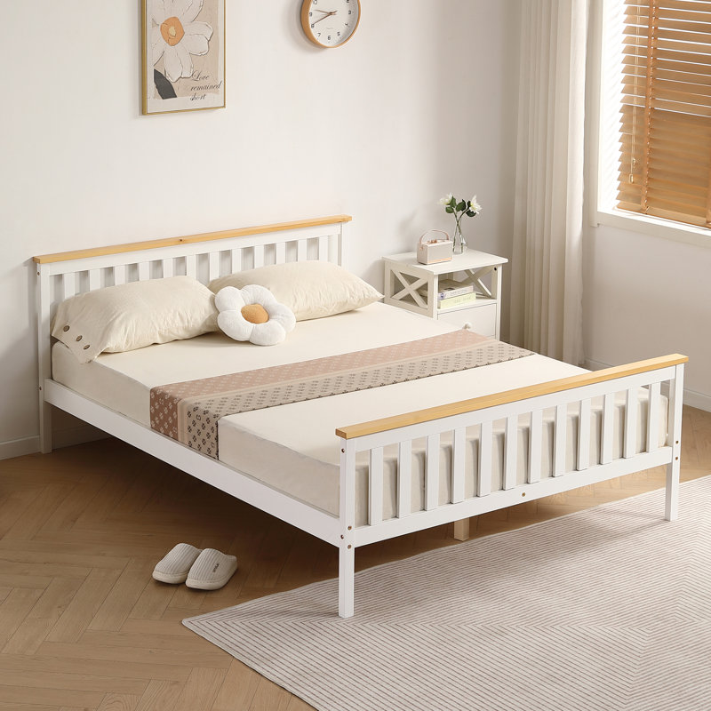 Shane Solid Wood Bed, White/Caramel, Kingsize (5')