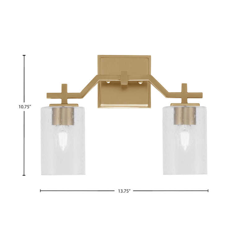 Headland Bath Bar Shown With 4" Clear Bubble Glass, 10.75" H x 13.75" W x 5.25" D, Brass, 2 Lights