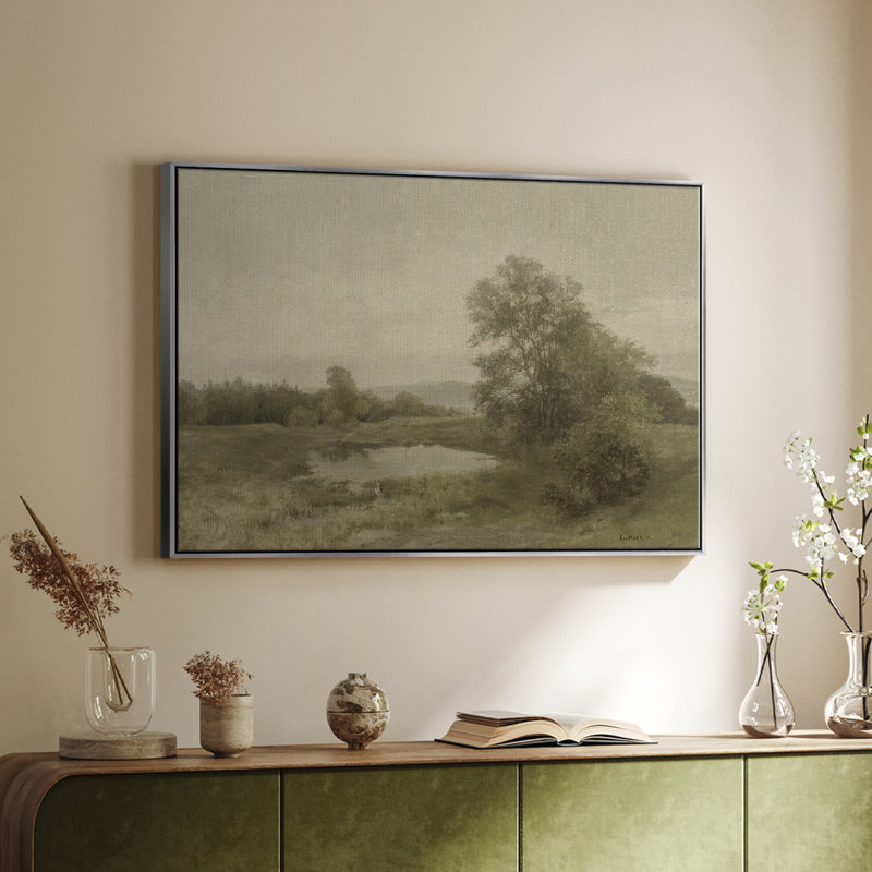 Paysage rétro - DCCII, H 25 po x l 37 po x P 2 po, Toile argentée avec cadre flottant
