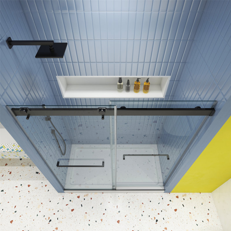 Porte de douche, porte coulissante, porte en verre trempé avec système de fermeture en douceur
