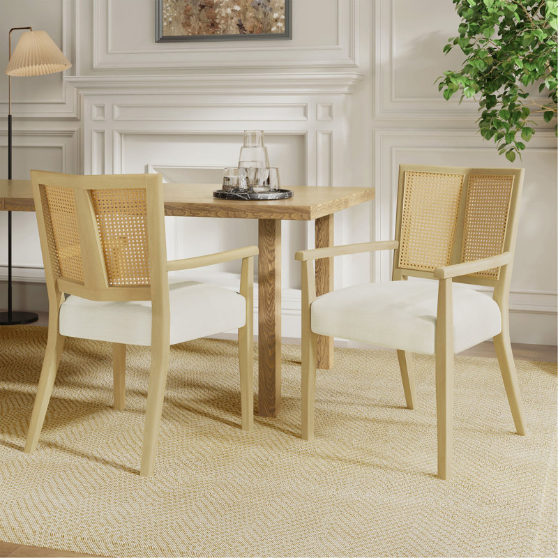 Ensemble de 2 chaises de salle à manger, Naturel, Blanc