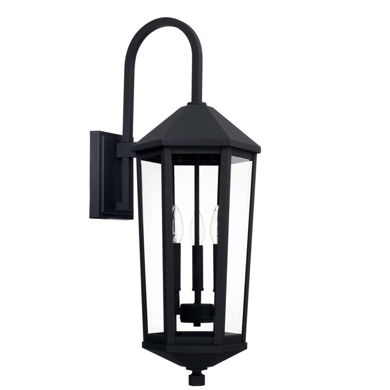 Lanterne murale d'extérieur à 3 ampoules Lubbers, 28,75" H x 10" L x 12,75" P, Noir