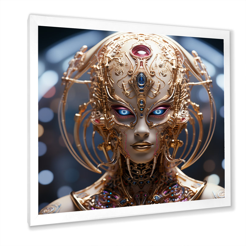 Sci-Fi, portrait d'une déesse futuriste dorée - Portraits abstraits, décoration murale, H 30 po x l 30 po x P 1 po