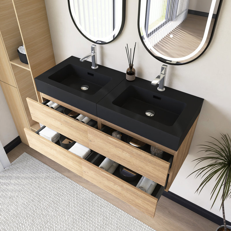 Meuble-lavabo mural 48 po avec lavabo à surface solide intégré, 48"