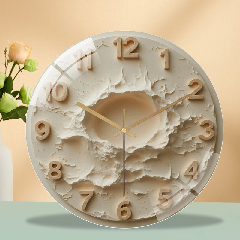Decorative Moon Phase Wall Clock with Textured Surface Art - 12'' Modern Glass Wall Clock