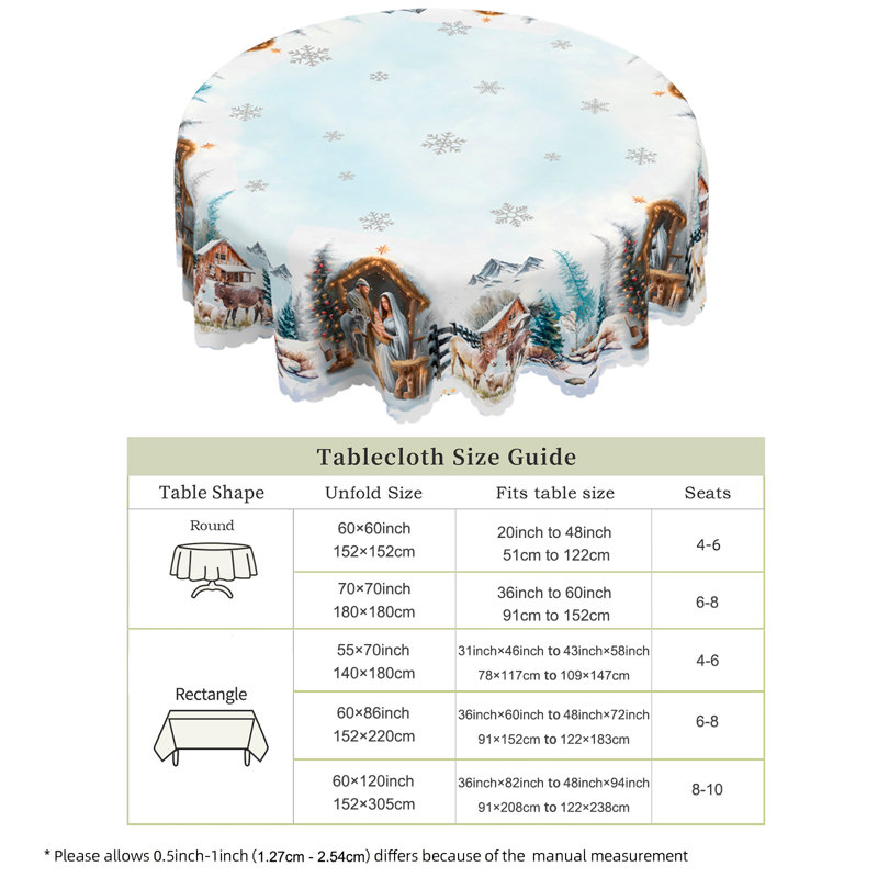 1pc round/rectangular polyester tablecloth, Christmas tablecloth with pine, snowman, truck, embosed edge, Christmas decorations for dining table, festival party holiday table decoration, perfect festival gift