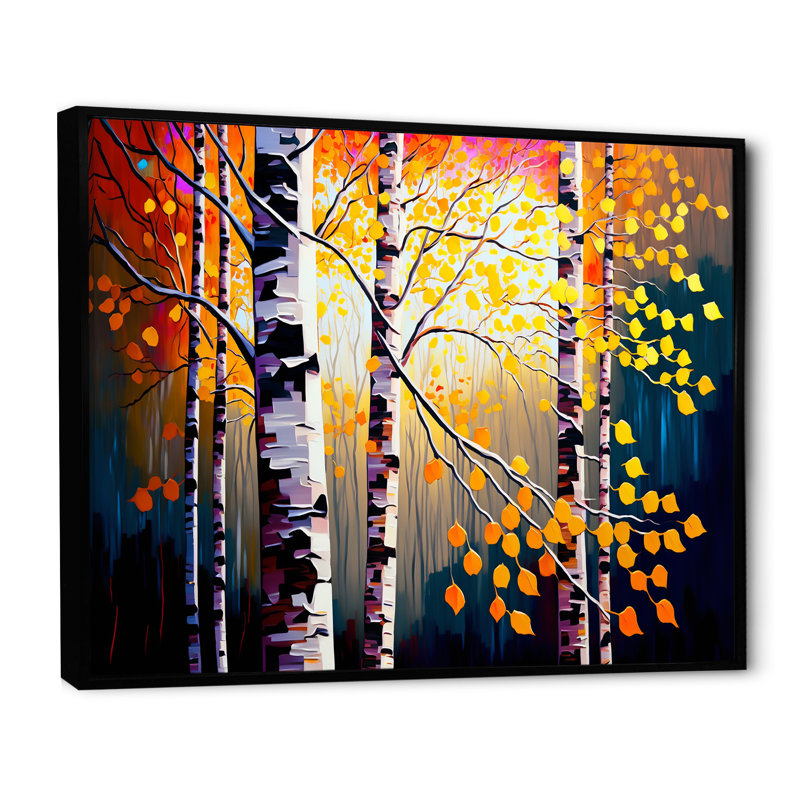 «Autumn Birch Trees Forest I», art mural sur toile, H 16 po x l 32 po x P 1 po, Cadre flottant noir