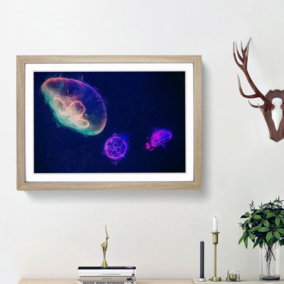 Neon Jellyfish in Abstract - Framed Print