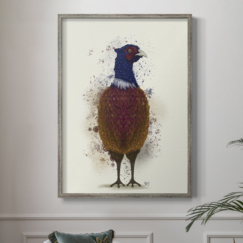 Pheasant Splash 3 Framed Print - Solid Wood, 11" H x 9" W