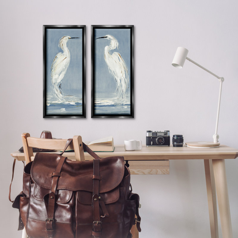 «White Herons with Ocean Wave», ensemble de 2 toiles flottantes encadrées, design par Sally Swatland, H 25 po x l 11 po