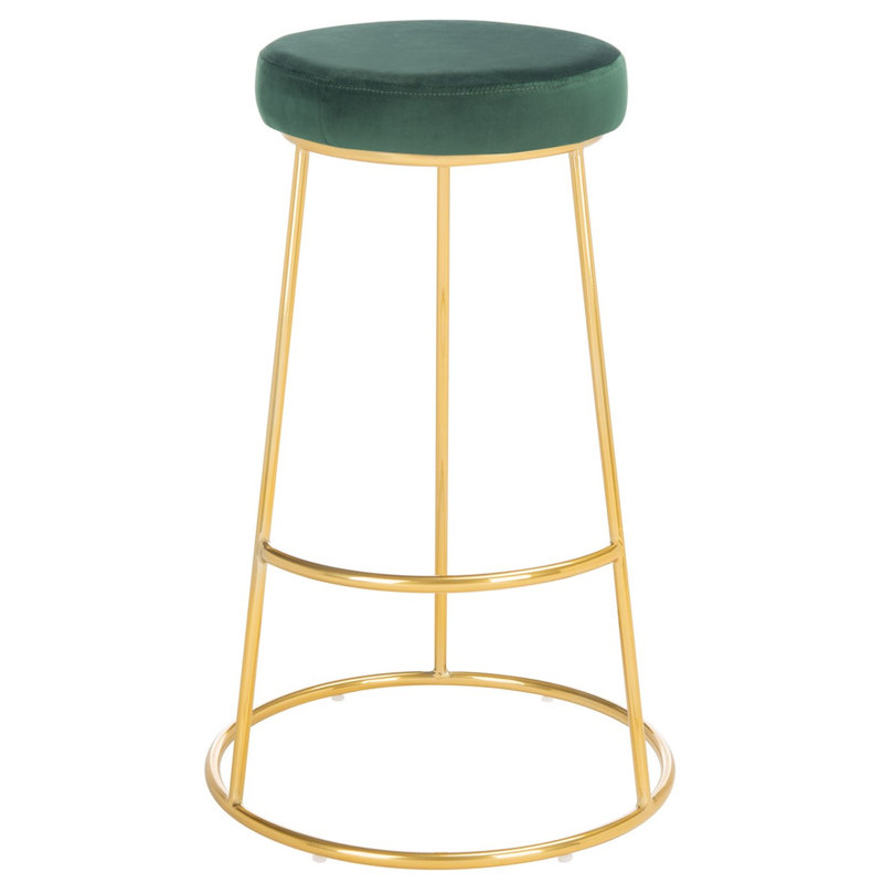 Upholstered Counter Stool with Metal Frame, Dark Green