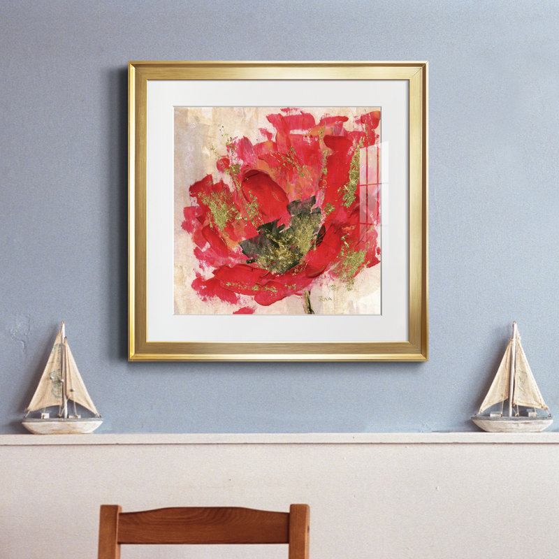" Red Infusion II " Painting Print, Gold Framed Paper, 17.5" H x 17.5" W x 1.5" D