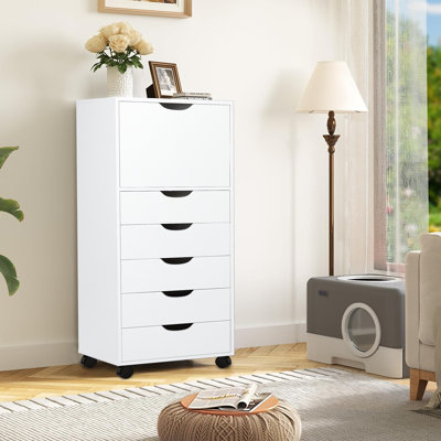 Garysburg 6-Drawer Dresser with Side Cabinet, Rolling Storage Organizer with Lockable Wheels, Modern Drawer Chest for Bedroom, Closet, Apartment – Spa by Latitude Run