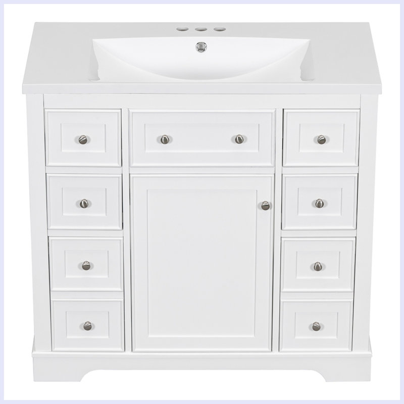 Ensemble de meuble-lavabo moderne avec lavabo et six tiroirs, Blanc