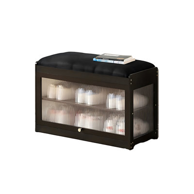 Banc de rangement transparent pour chaussures en bambou