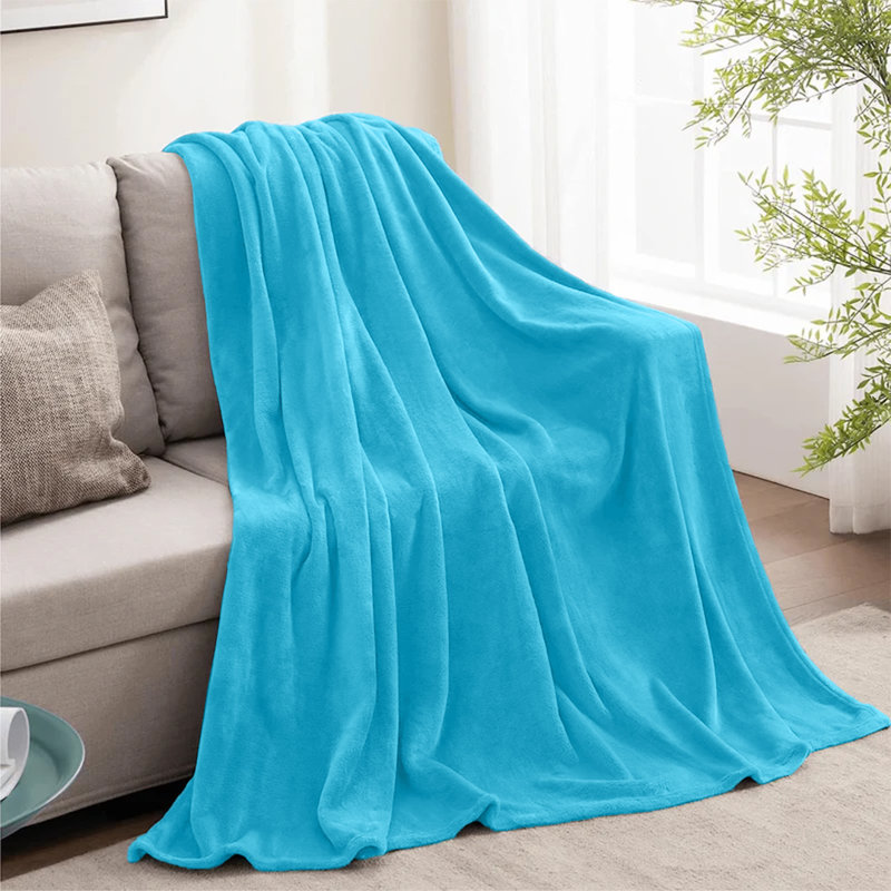 Ultra Soft Plush Faux Fur Reversible Fleece Blanket, Single, Light Blue