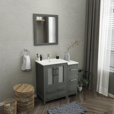 Brescia 36" Single Sink Freestanding Bathroom Vanity with Ceramic Top and Matching Mirror