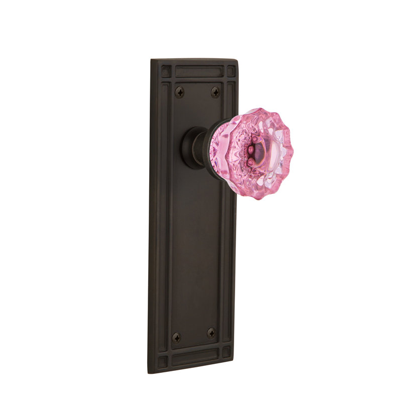 Mission Plate with Crystal Pink Door Knob, Oil-Rubbed Bronze, 2 3/8