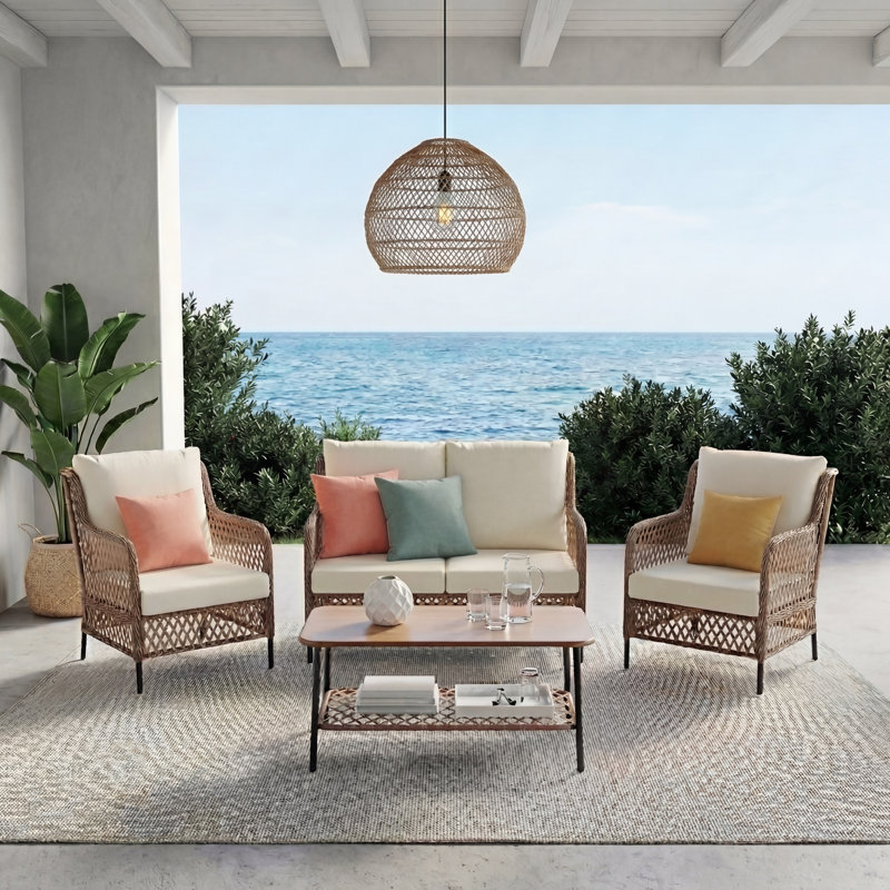 All-Weather 4-Person Outdoor Patio Conversation Set With Olefin Cushions