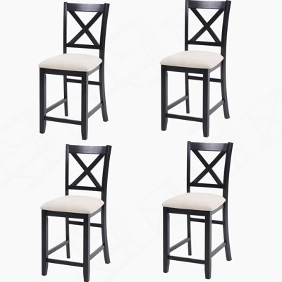 Chaises de salle à manger seulement, ensemble de 4 chaises en bois à hauteur de comptoir, chaise de cuisine avec siège rembourré, chaise d'appoint rembourrée pour salle à manger, salon, cuisine, noir et beige deux tons