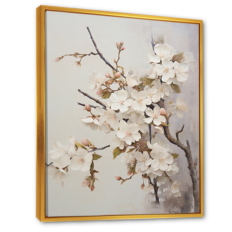 Fleur de pommier beige Senerity sur toile, H 40 po x l 30 po x P 1,5 po, Cadre flottant doré
