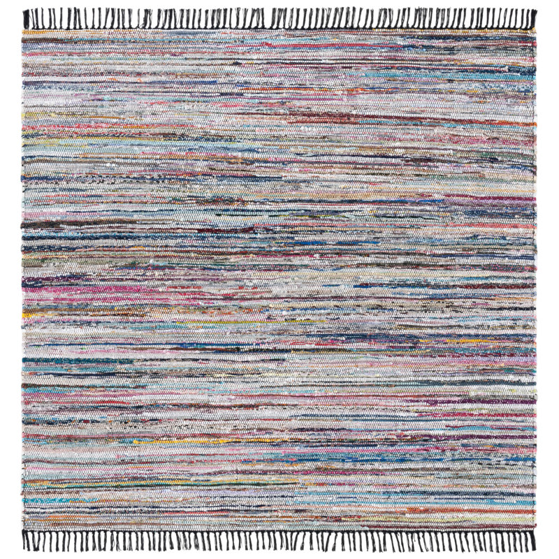 Karlhans Hand Woven Denim/Cotton Rug in Black/Pink, Square 6'