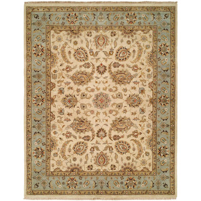 Wool Oriental Area Rug in Ivory/Light Blue