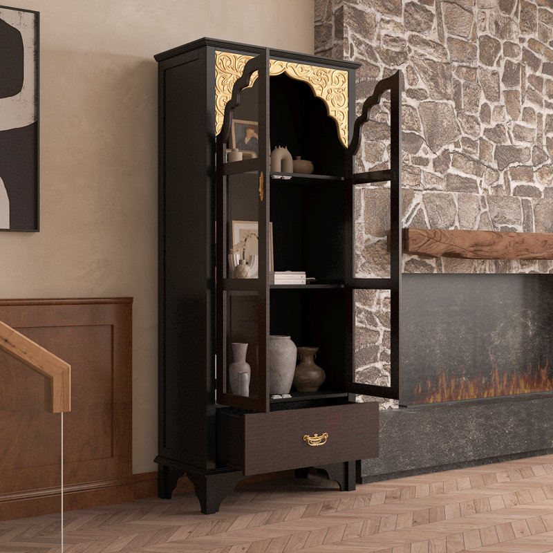 Ahbree Dining Cabinet, Black/Dark Walnut