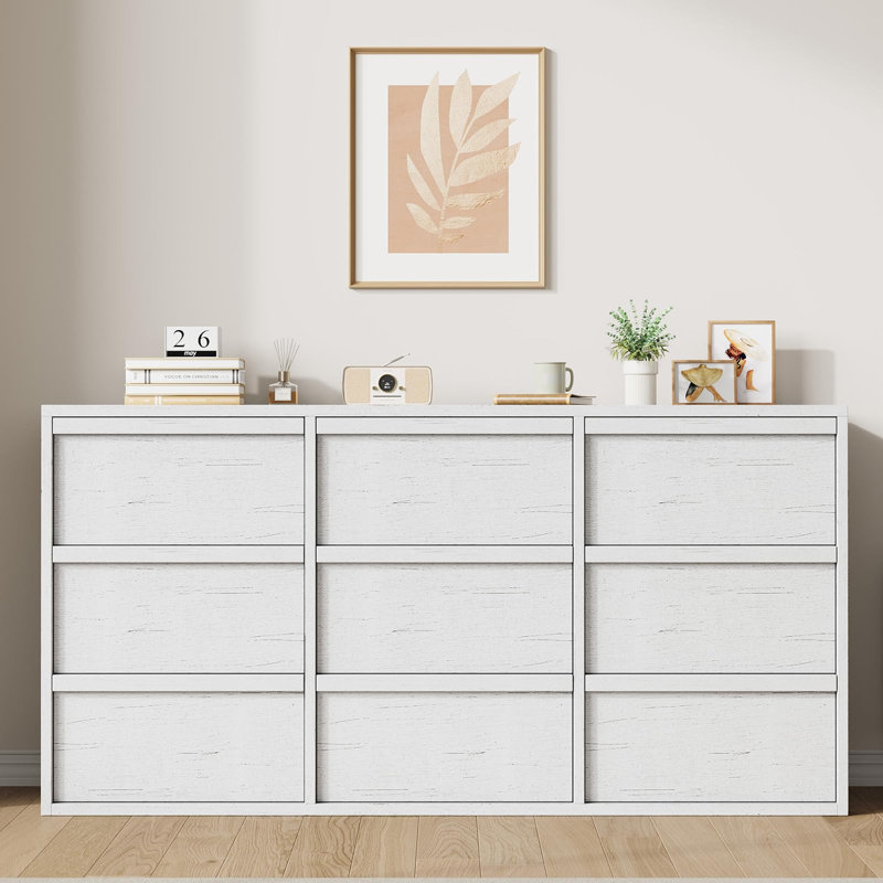 Commode moderne 58 po avec 5 tiroirs, armoire de rangement en bois pour chambre à coucher, salon, entrée, anti-basculement, blanc