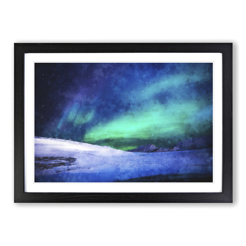 Aurora Borealis In Iceland - Single Picture Frame Painting on MDF, 62cm H x 87cm W x 2cm D, Black