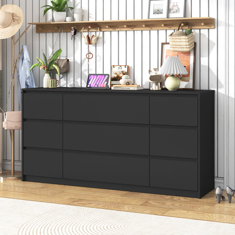 9 - Drawer 63.1" Dresser With 2 Sockets, 2 USB Ports And 1 Fast-Charging Type-C Port, Black