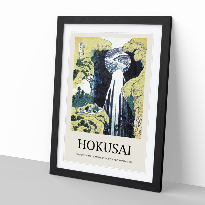 The Waterfall of Amida Behind the Kiso Road by Katsushika Hokusai - Picture Frame Painting, Black Framed
