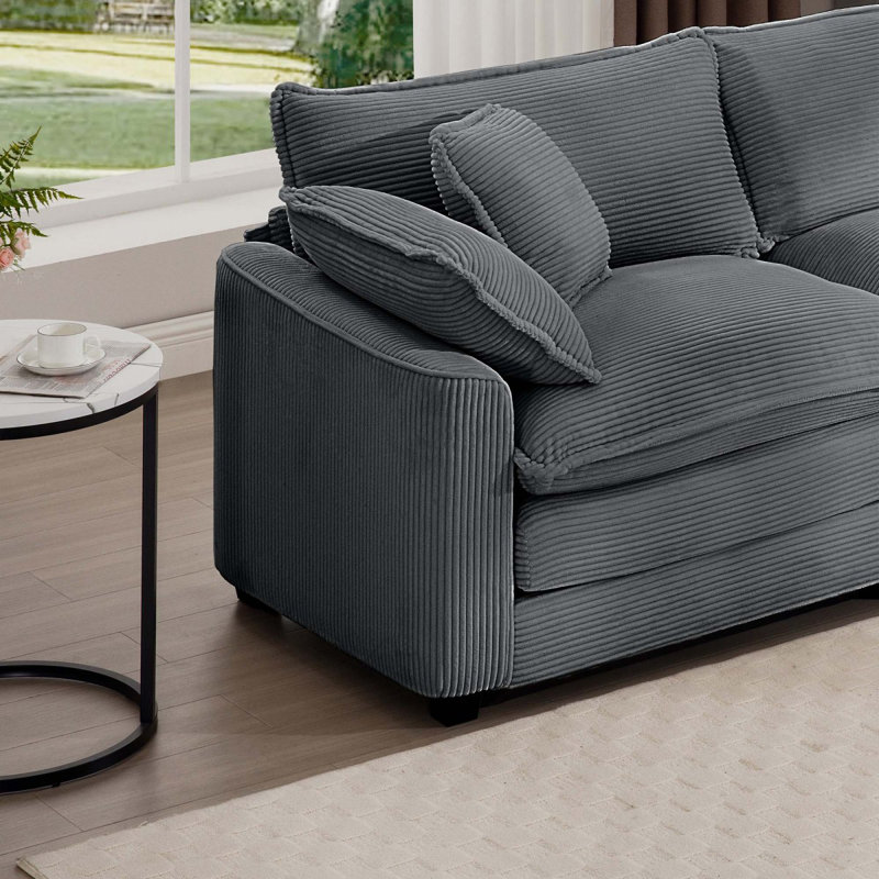 Canapé moderne en velours côtelé 4 places avec 3 tabourets en velours côtelé, Gris, H 33,85 po x l 149,6 po x P 34,25 po
