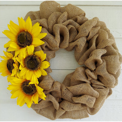 Handcrafted Faux Sunflower Burlap 18'' Wreath