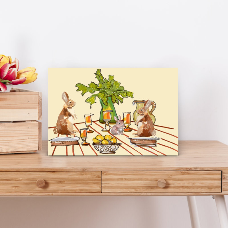 Whimsical Bunny Dinner by Breanna Megan Studio - Wrapped Canvas Print, 30.48 cm H x 45.72 cm W