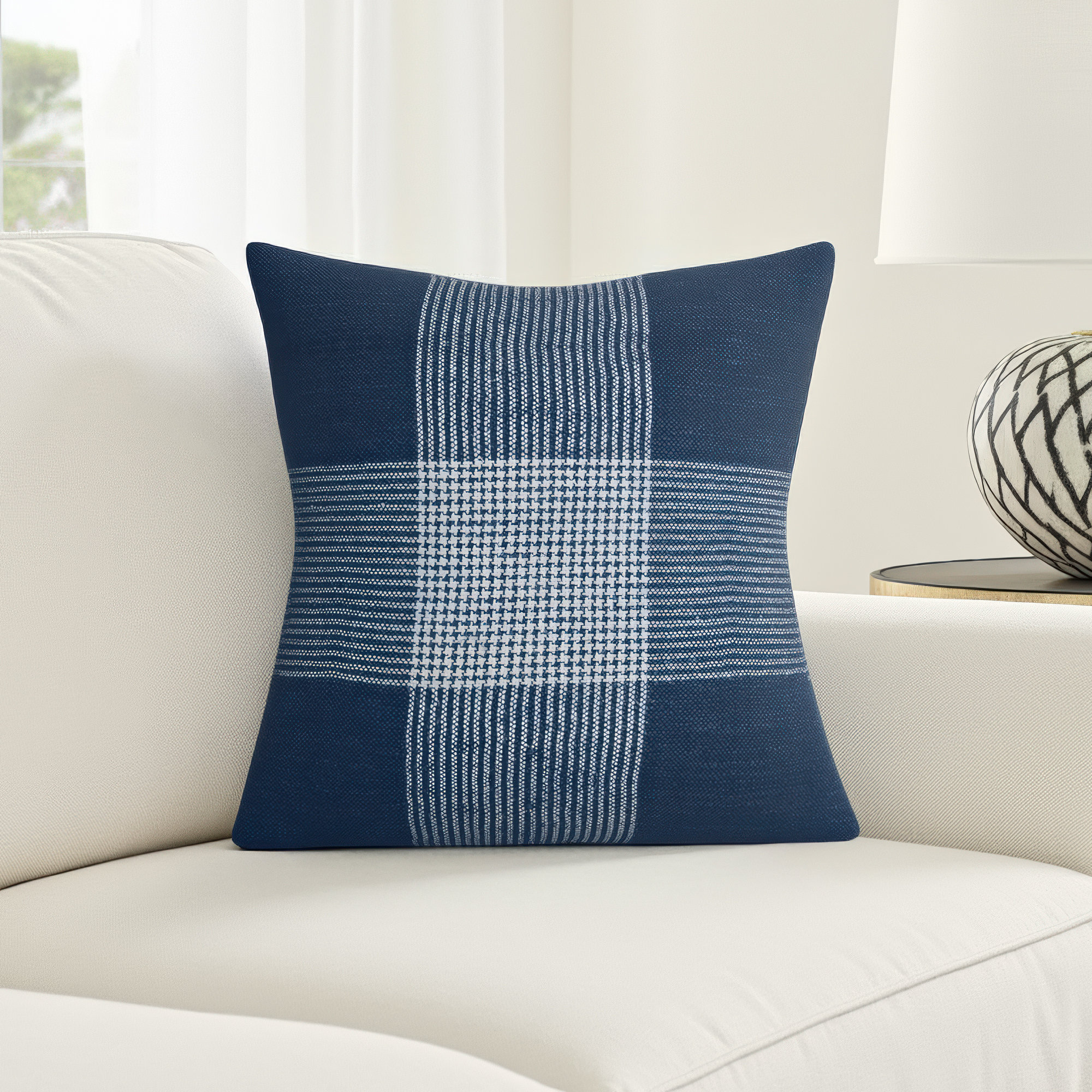 Carwyn Plaid Cotton Throw Pillow, Blue