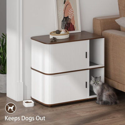 Double Cat Litter Box Enclosure,Cat Litter Box Furniture,Hidden Litter Box Furniture With Sliding Door,Modern Indoor Pet House,Side End Table For Living Room