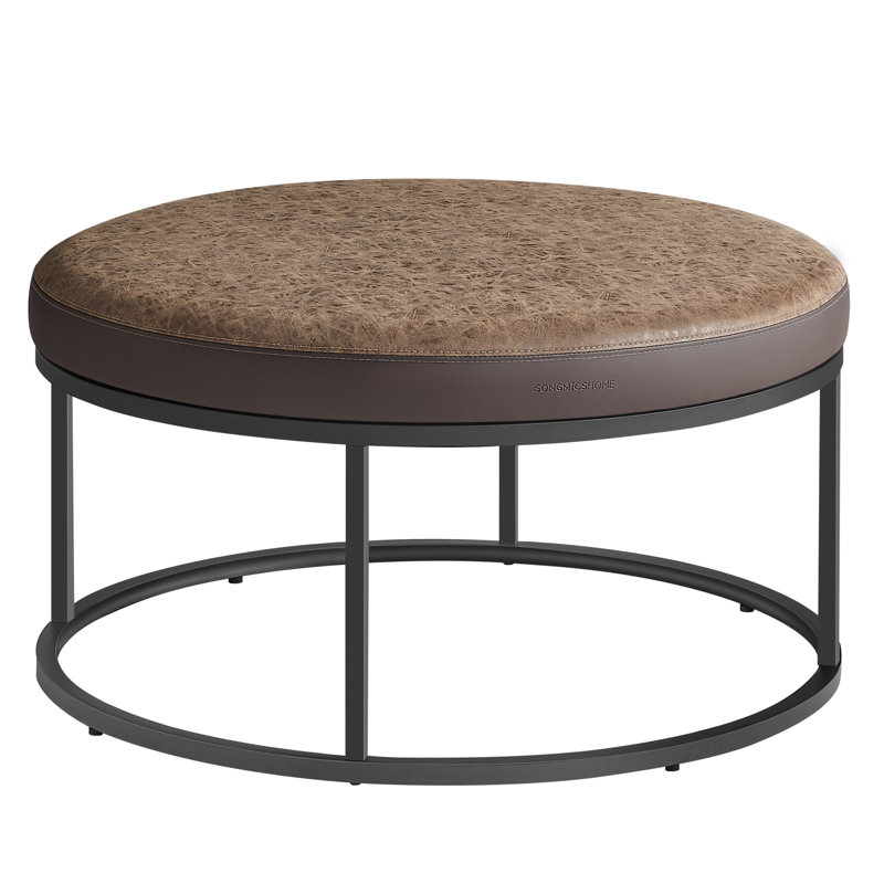 Round Coffee Table, Footstool, Walnut Brown