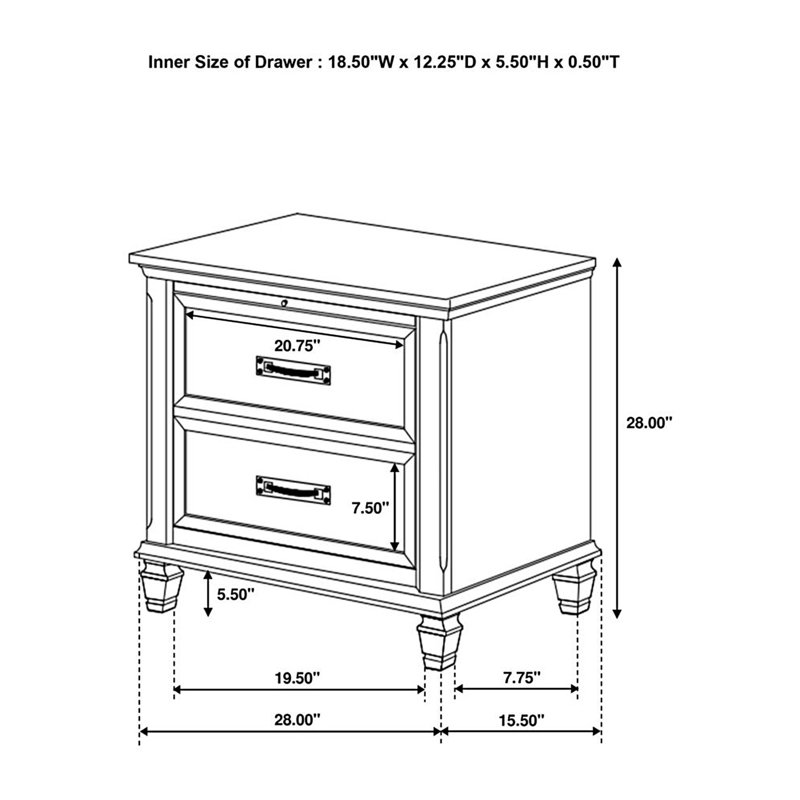 Nightstand With 2 Drawers And Pull-Out Service Tray, Bed Side Table