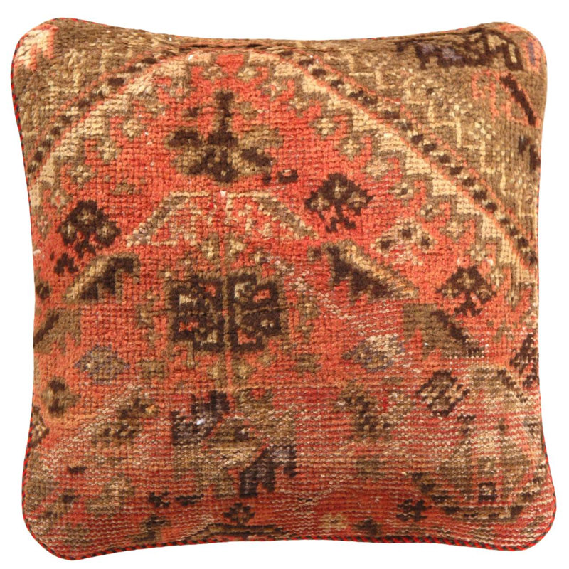 Oreiller de tapis rétro noué à la main 20 po Pasargad, Rouille / orange