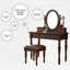 Coiffeuse avec miroir, 5 tiroirs, 1 chaise