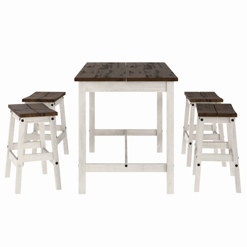 Table de salle à manger en bois et 4 tabourets Delja | August Grove®, Blanc, Chêne foncé / blanc