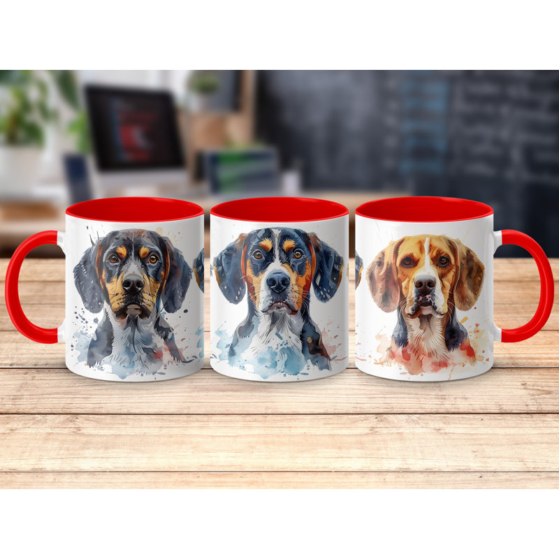 Watercolor Hound Dogs Design 11oz Coffee Mug, Red, 2