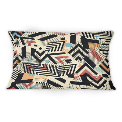 Coussin décoratif rétro à motif géométrique bleu orange et noir
