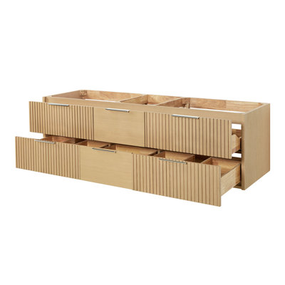 Lucia 72 Inch Wall-Mounted Double Sink Base Cabinet in Natural Oak
