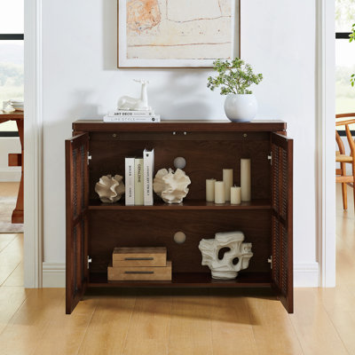 39.4" Rattan Sideboard Buffet Cabinet With 2 Outlet Holes, Coffee Bar Wine Bar Credenza, Retro Storage Cabinet For Entryway, Hallway, Living Room, Kit by George Oliver
