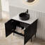 Ensemble de meuble-lavabo sur pied 24 po avec lavabo, meuble-lavabo de salle de bain autoportant avec 2 portes TURIO, lavabo rond en céramique noire avec motif en pierre et comptoir en pierre frittée blanc de Carrare, sans robinet, couleur noire